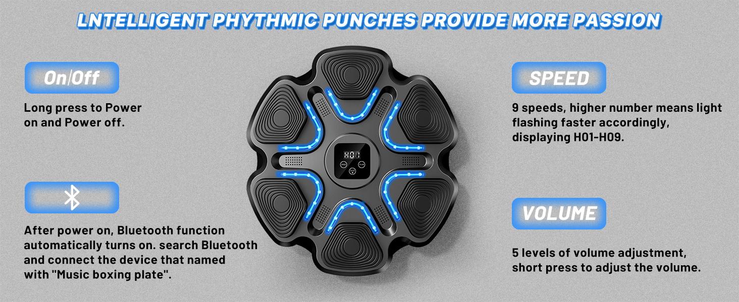 Music Boxing Machine for Kids and Adults, Wall Mounted Bluetooth Punching Trainer with Boxing Gloves, Intelligent LED Boxing Target Workout Machine for Teenagers Boys Girls