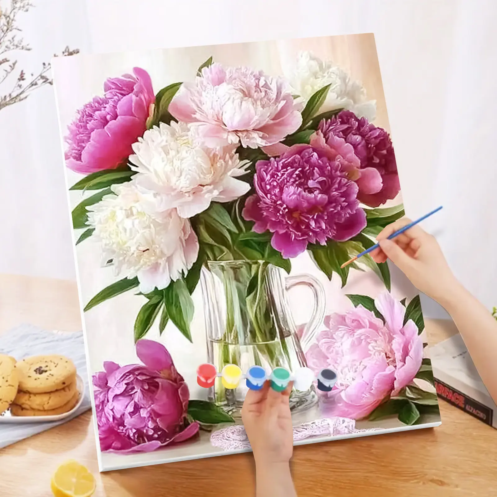 Paint By Numbers Kit for Adults Beginners -16x20in/40x50cm Color Canvas, Art Painting Supplies, Flower Painting Canvas, Easy DIY Peony Acrylic Painting Set - Home Decor, Gift for Birthday, Mother's Day and Christmas, Without Frame