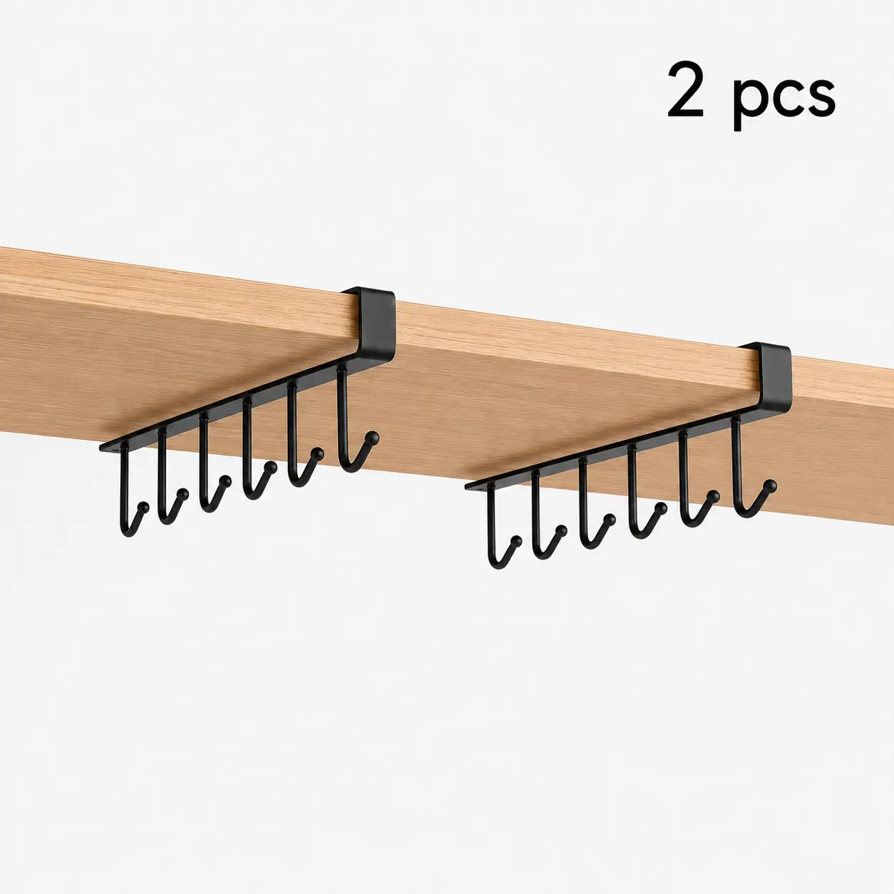 Iron Under Shelf Hanging Rack, 2-Pack Organizer with 6 Hooks for Mugs and Kitchen Utensils, Space-Saving Hanger for Cabinets & Pantry