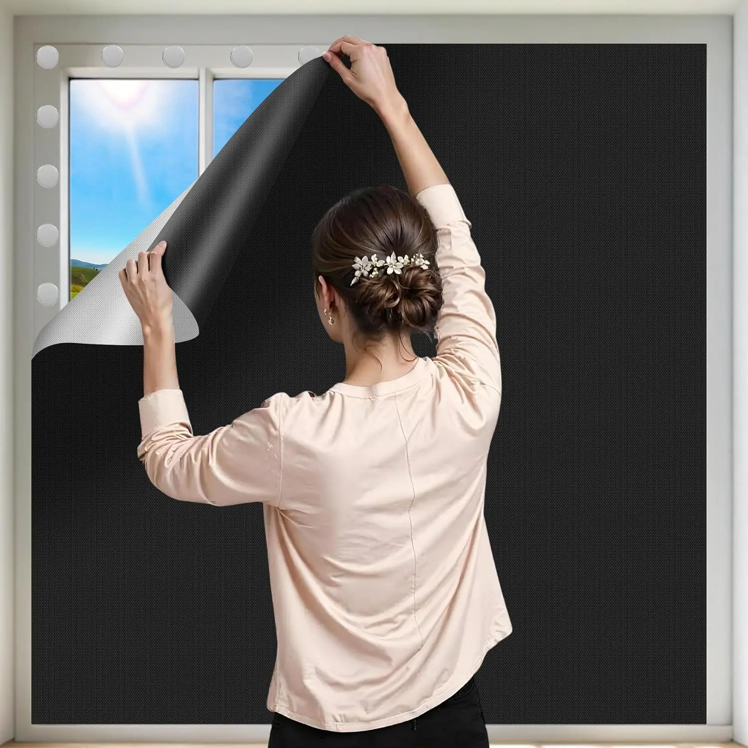 Blackout Curtains for Bedroom Portable Window Blinds Cover Adhesive Thermal Blackout Blinds No Drill Guard Blind for Window Shades Temporary Room Darkening Shades for Skylight RV Dorm(79x57 inch)