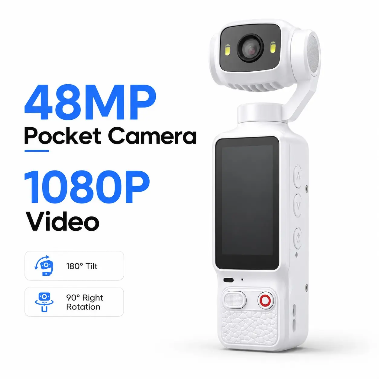 Portable Pocket Compact Gimbal Camera, 1080P Video Recorder with 1.97 HD Display, Sports Action Camera with Fill Light & 180° Rotatable Lens, Ideal for Vlogging, Travel Activities, Vlogging Cameras
