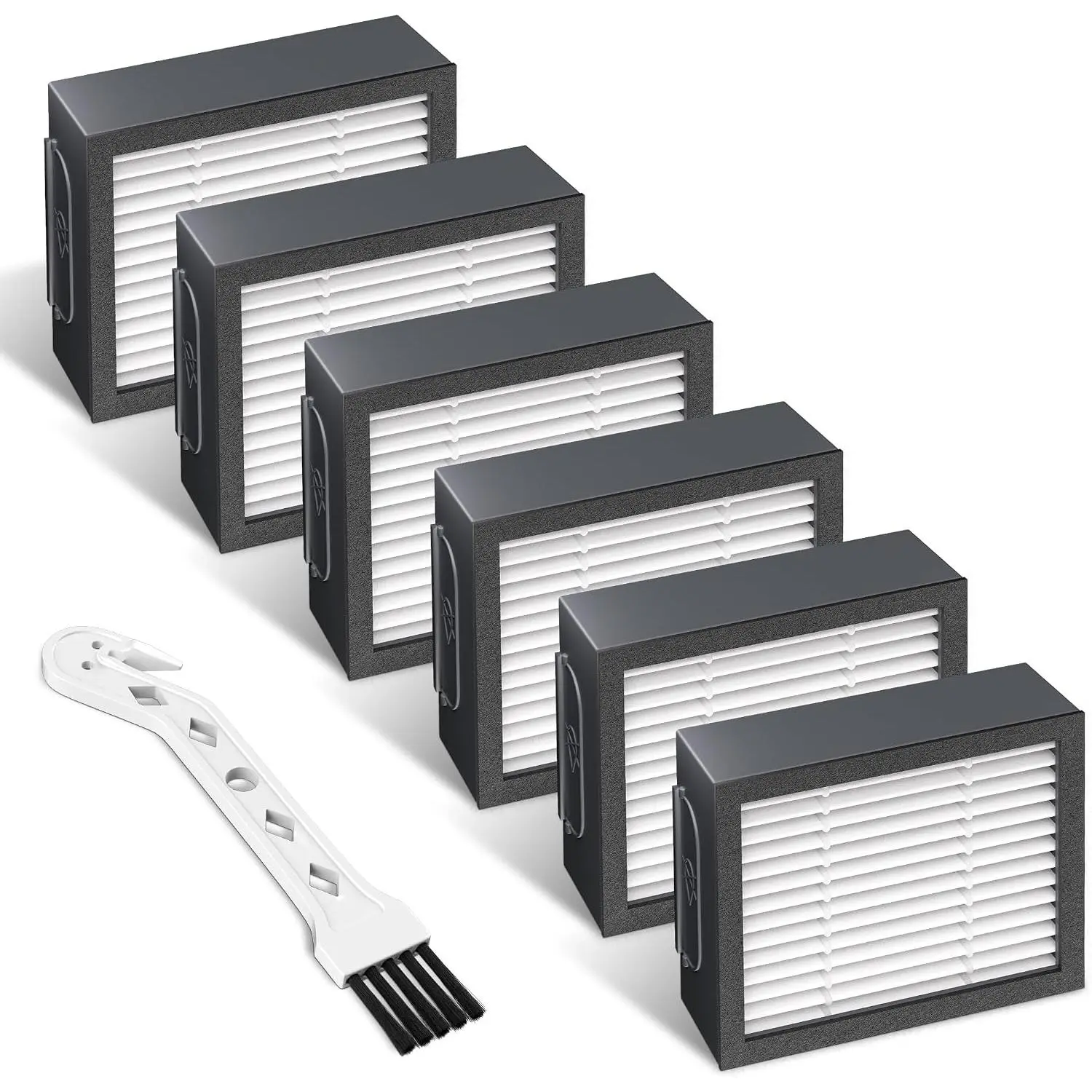 Dust-Capturing Vacuum Filters for iRobot I-Series (i1+ i3 i3+ i4 i5/i5+ i6 i6+ i7 i7+ i8 i8+) & E-Series (E5 E6 E7 J7), 6-Pack + 1 Cleaning Brush, Simple Install, Cost-Effective Package, Fits 4639161