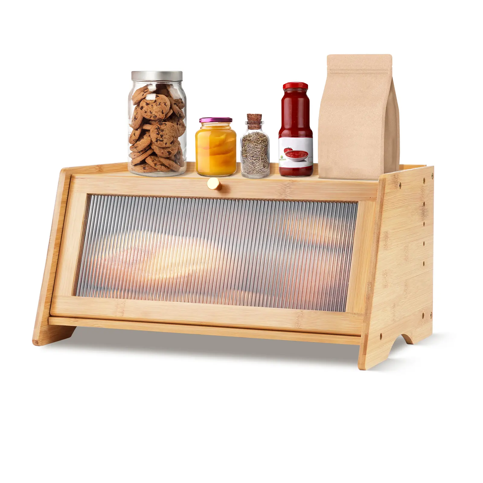 Bamboo Bread Box for Kitchen Countertop - 15.5×10×8 Inches Large Bin with Window & Air Vents, Natural Look Bread Storage Container, Hands-On Assembly