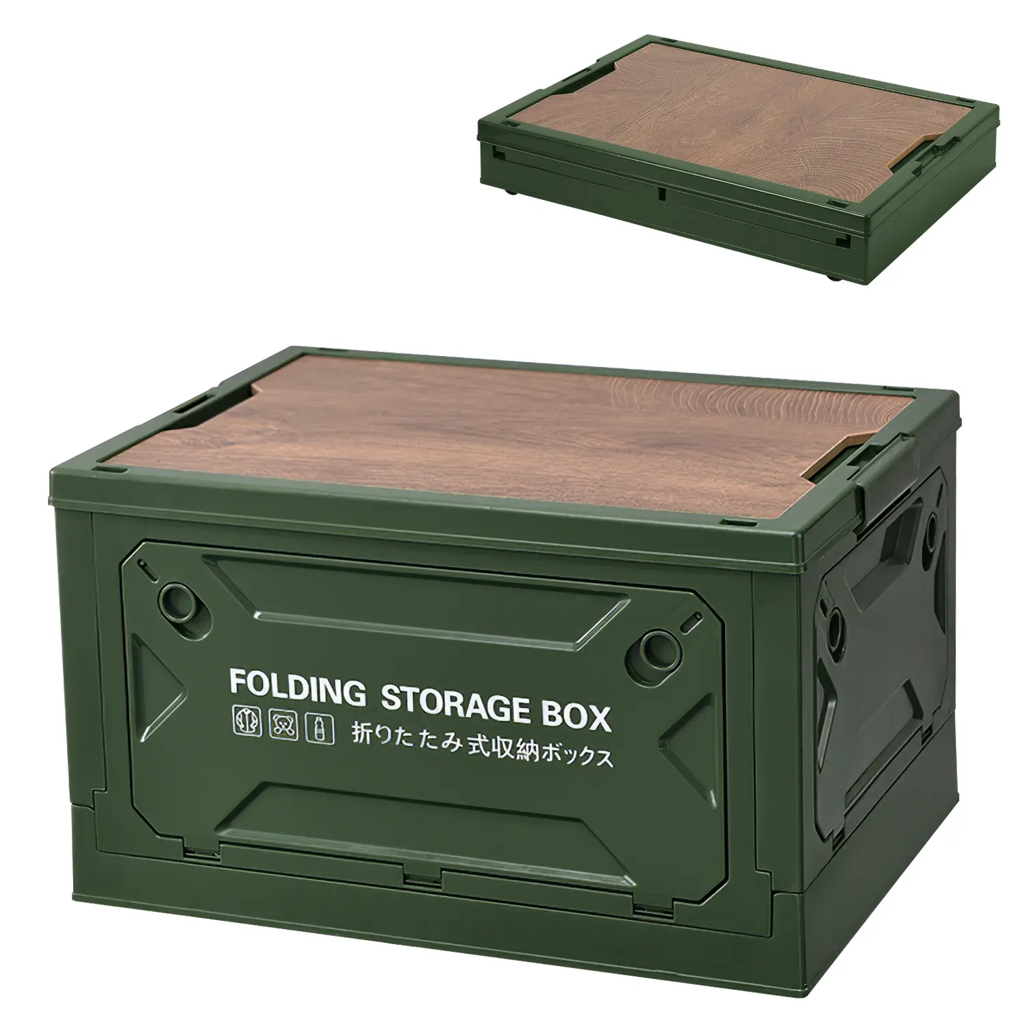 Collapsible 39L PP Plastic Stackable Storage Bin with Lid, Folding Camping Storage Box with Cutting Board Top, Functional Organizer with 4 Locking Doors & Rolling Wheels for Camping, Home Use, Stackable Storage Bins