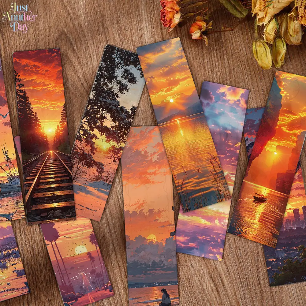 24Pcs Sunset Dusk Seascape Oil Painting Paper Bookmarks, Aesthetic Ocean Harbor Seagull Scenery Page Marker Cards, Vintage Art Decorative Book Markers for Book Lovers, Student Novel Textbook Reading Marking, Journal Scrapbook Embellishment and Creative Bo