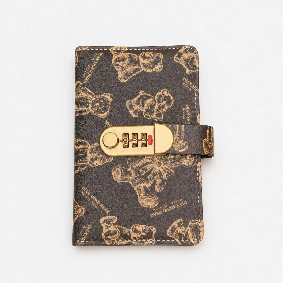 Cute Bear Budget Binder with Combination Lock, PU Leather Locking Cash Organizer with Clear Envelopes, Money Saving Journal for Bill & Coupon Organizer