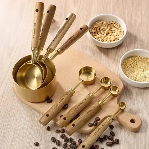 Stainless Steel 8-Piece Measuring Cups & Spoons Set, Kitchen Cooking Measuring Tools, Baking Measuring Utensils, Kitchenware, Measuring Cups And Spoons