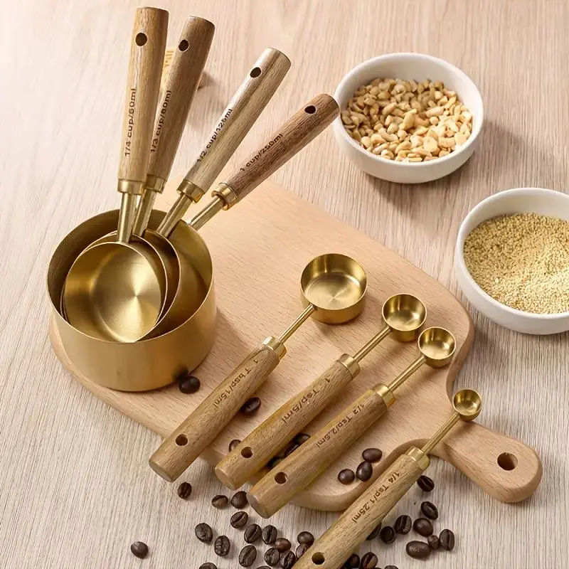 Stainless Steel 8-Piece Measuring Cups & Spoons Set, Kitchen Cooking Measuring Tools, Baking Measuring Utensils, Kitchenware, Measuring Cups And Spoons
