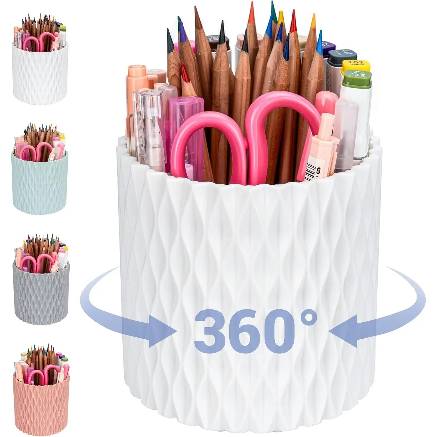 Pen Holder - 360° Rotating, 5 Slot Pen Holder For Desk. Pencil Holder For Office,School,Dorm Room&, Desk Accessories(White)
