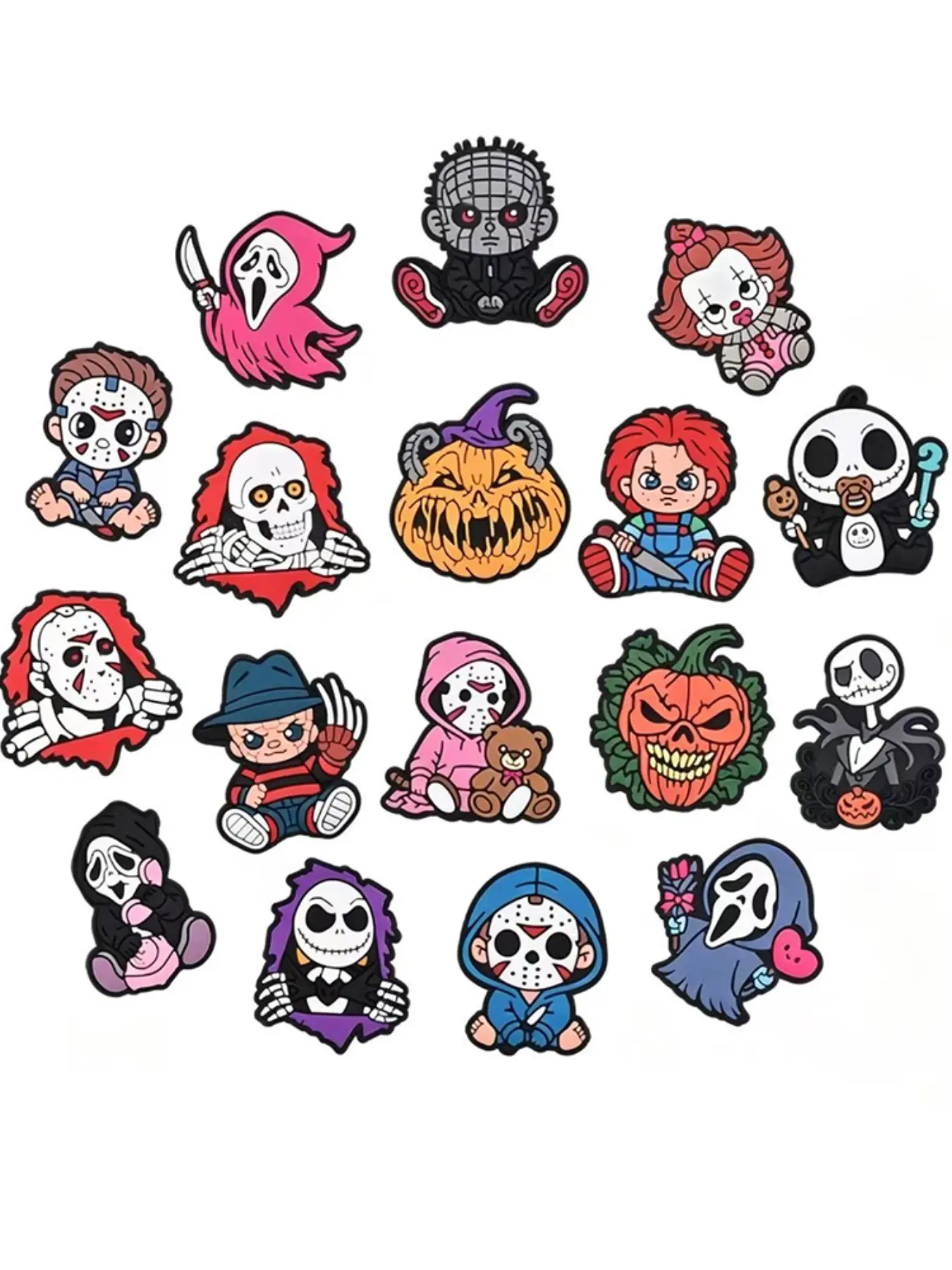 17pcs Halloween Horror Movie Cartoon Shoe Accessories, Kids' Shoes Decorations, Wristbands, Sandals, Christmas Gifts, Cute Style