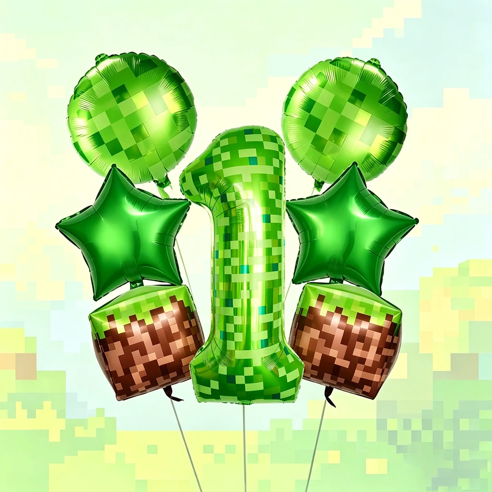 Pixel Theme Number Balloons Set, Balloon Decorations Kit, 40-Inch Pixel Numbers (0-9), Star/4D Grass Block/ball Balloons, Suitable for birthday party decorations, offline game-themed gatherings, pixel-art-themed events, fan meetups, other scenarios