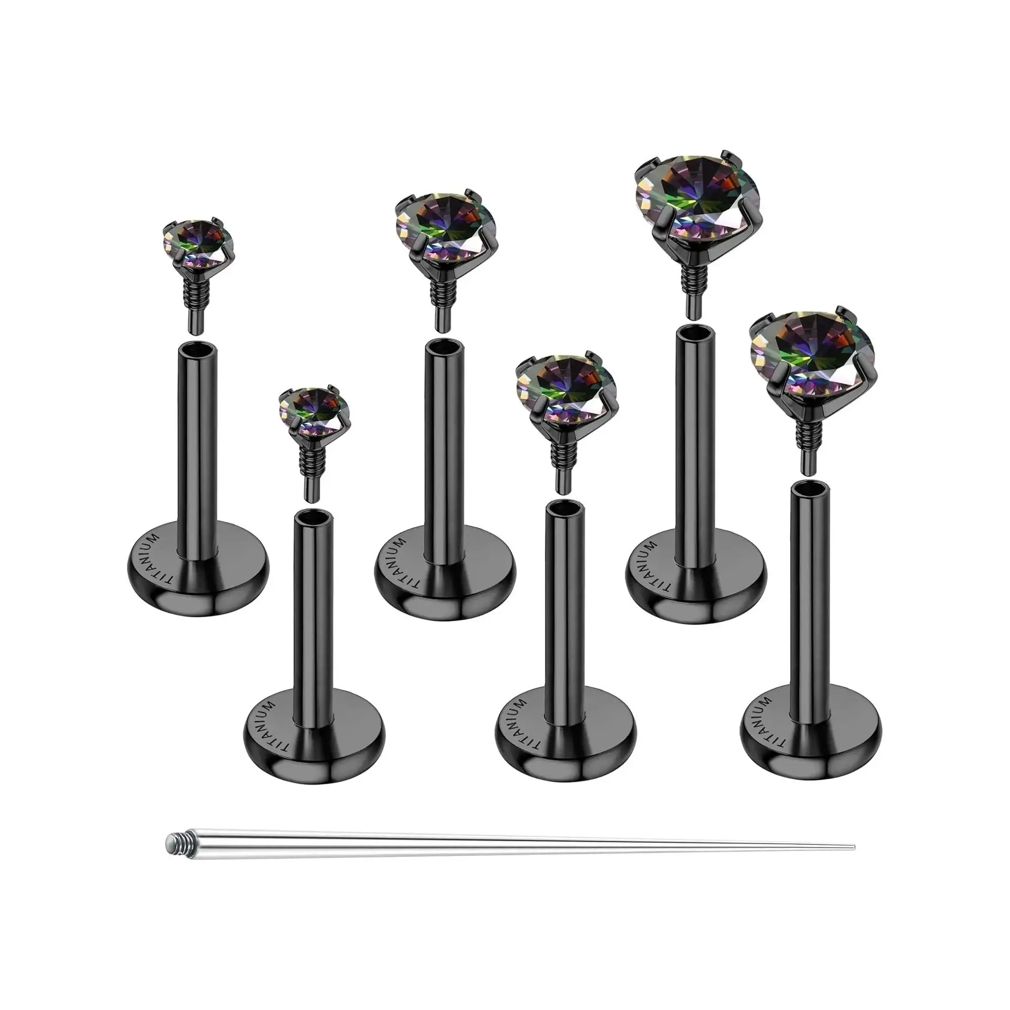 7 Pcs G23 Implant Grade Titanium Flat Back Earrings Hypoallergenic 14K Gold Filled Internal Thread Stud 16G 18G Cartilage Helix Tragus Conch Nose Lip Labret Body Jewelry Piercing Jewelry for Women Men