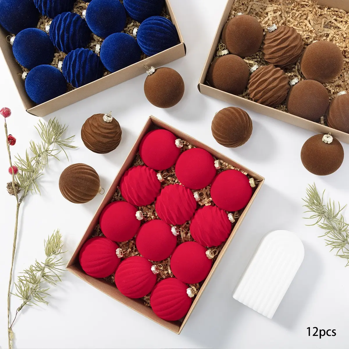12-Pack Christmas Party Decorations, Felt Ball Hanging Ornaments, Holiday Gifts for Home & Garden, Festive Seasonal Decor