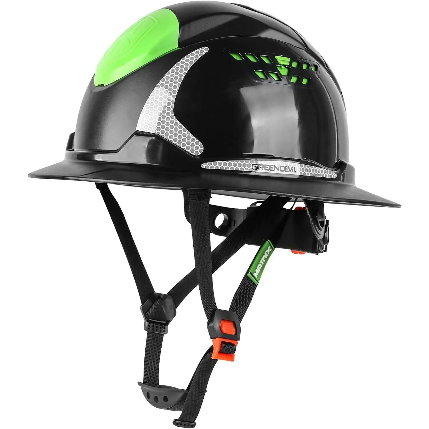 GREEN DEVIL Matrix Full Brim Hard Hat with Headlight Vented Construction Safety Helmet OSHA Approved Cascos De Construccion Work Hardhat for Men&Women