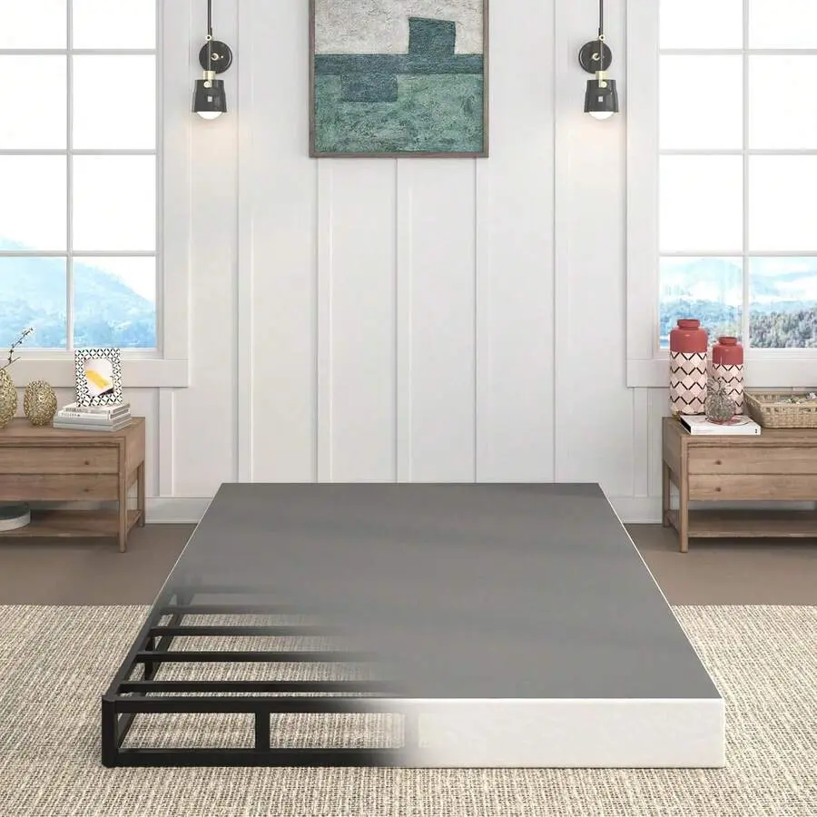 Twin/ Full/ Queen/ King Size Bed Frame,7 Inch Box Spring, Heavy Duty Metal Mattress Foundation, 3000 Lbs Capacity, High Profile, Noise-Free, Easy Assembly With Fabric Cover, Bed Base, Easy Setup