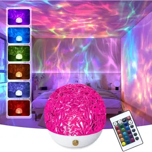 Rechargeable 16-Color Aurora Borealis Projector, Crystal Ball Water Ripple Mood Light, Remote-Controlled Dimmable Bedroom Decorative Night Light, Holiday and Birthday Gift.