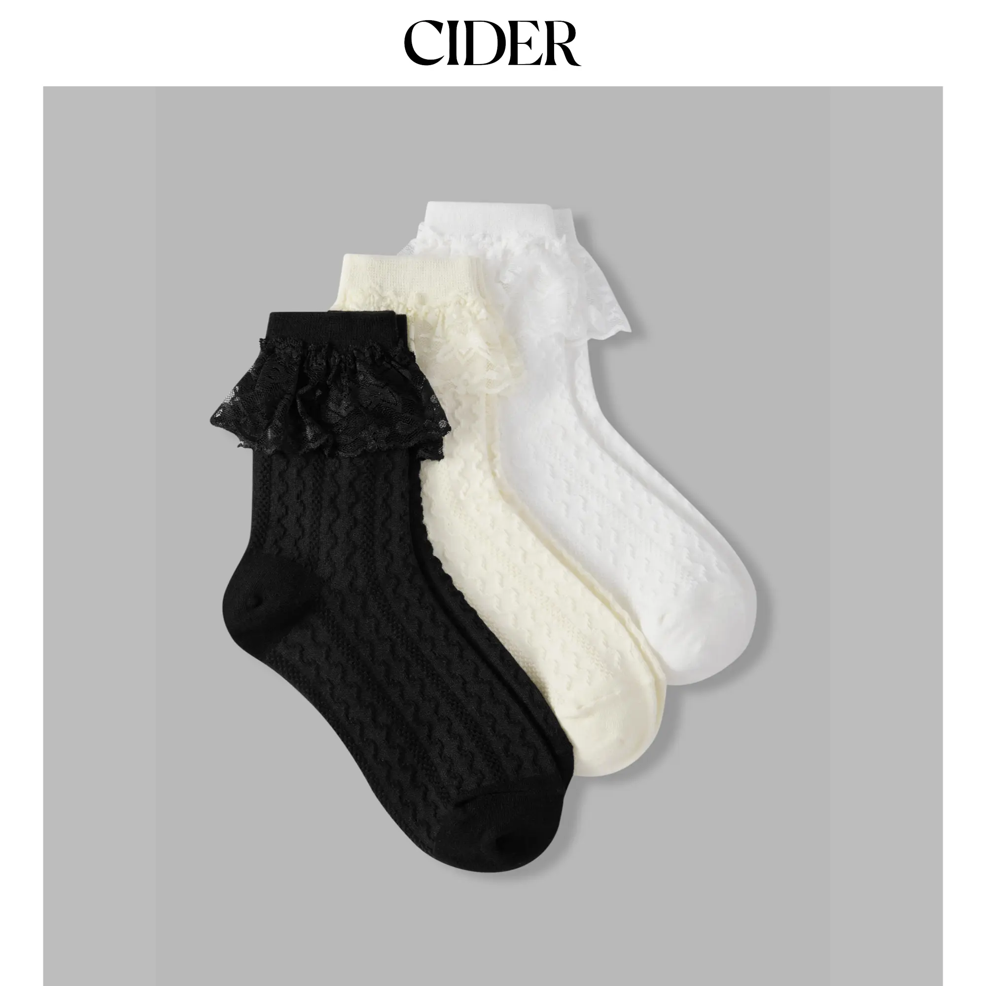 Cider 3 PAIRS LACE TRIM CREW SOCKS