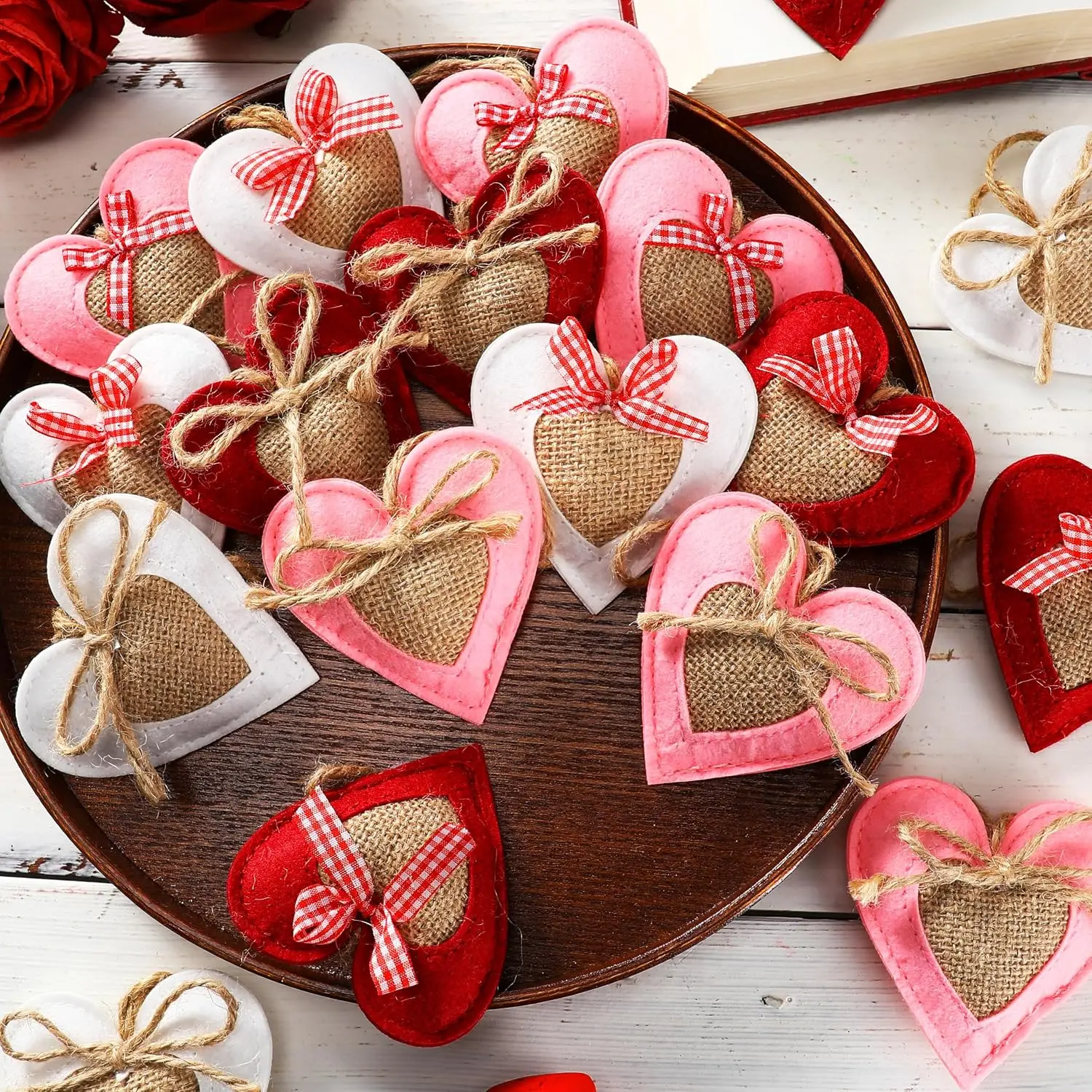 24 count Valentines Day Felt Heart Ornaments Felt Valentine Ornament Tree Decorations  Ornaments for Door Wall Mantel Decoration Arts Crafts Supplies