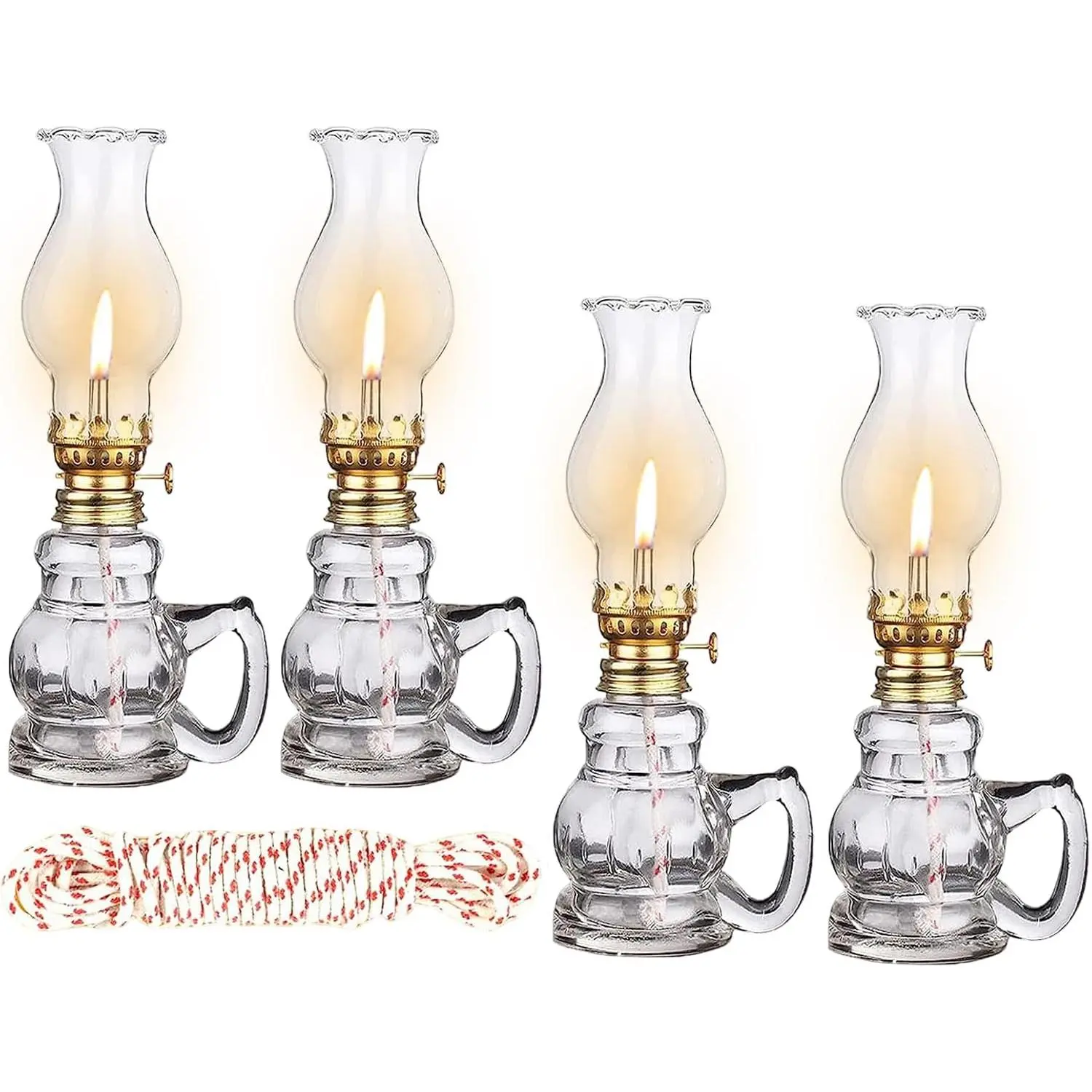 4PCS Clear Glass Vintage Kerosene Oil Lamps Hurricane Lantern for Indoor Home Lighting Tabletop Decor