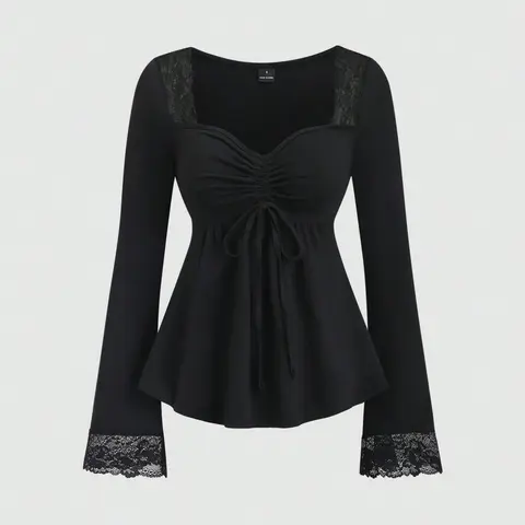 Women's Sexy Patchwork Long Sleeve T-Shirt, Fashion Casual Everyday Top, Perfect for Commute and Fall, Slim-Fitting Solid Design