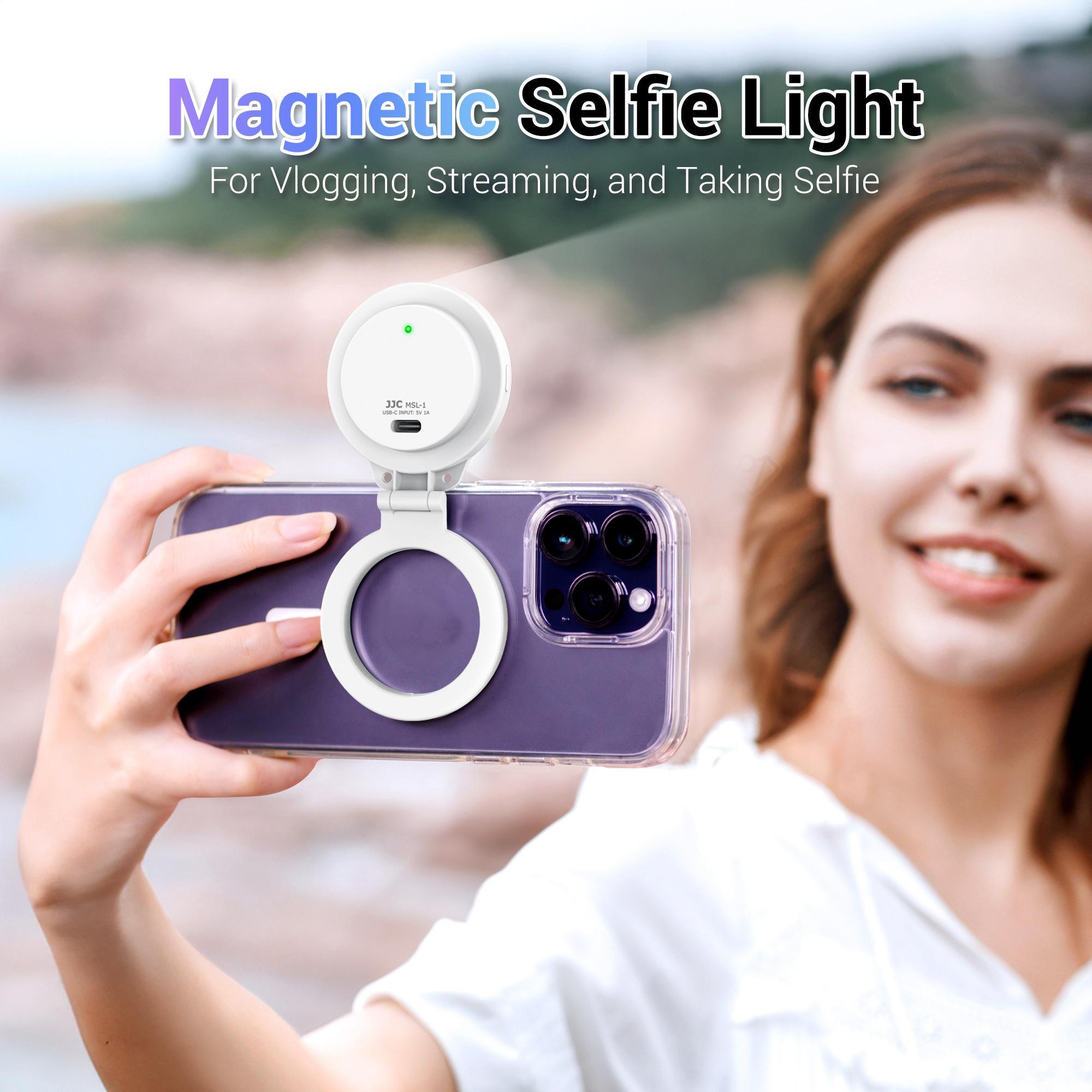 Rechargeable Magnetic LED Selfie Light for Makeup, Vlogging, Live Streaming & Selfies, Mini Ring Light Compatible with iPhone 15, iPhone 14, iPhone 13, iPhone 12, Photography Equipment, Selfie Accessories
