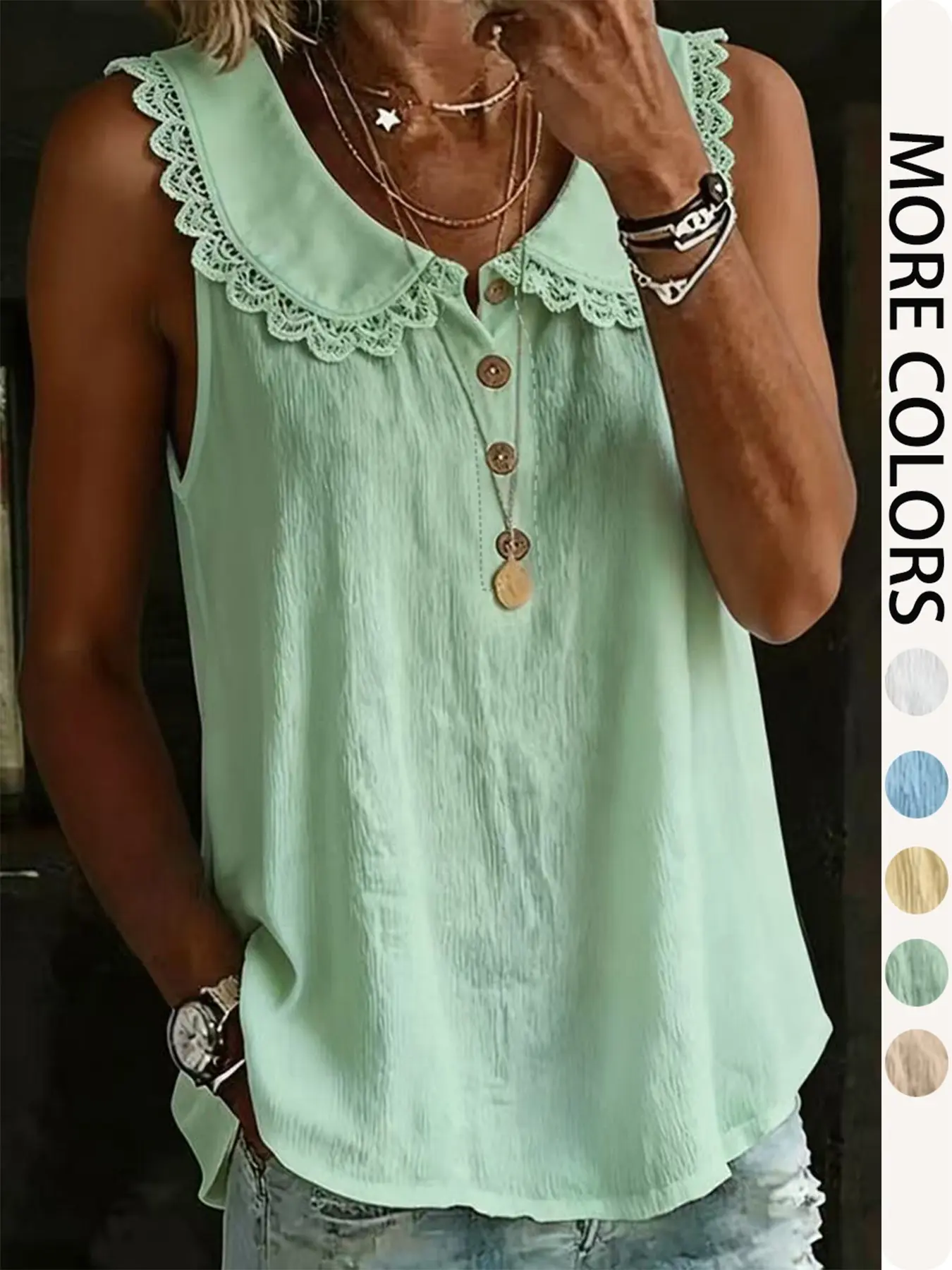 Summer Loose Fit Solid Color Fashion Design Collared Ruffle Button Sleeveless Shirt, Stylish Casual Top for Women, Trendy Summer Apparel