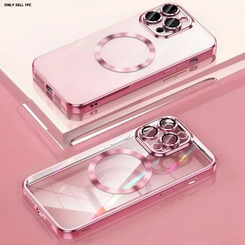 Magnetic for iPhone 17 16 15 14 13 12 11 Pro Max Case Full Camera Cover, Non-Yellowing Plating Glossy Soft Shockproof Protective Clear Phone Case with MagSafe Women Girls, Protective Cellphone Casing
