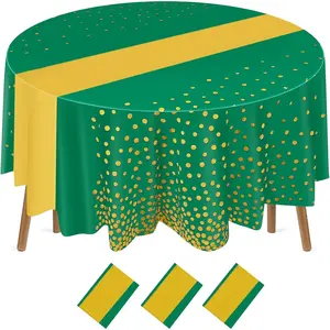 84 Inch Polka Dot Round Disposable Tablecloths Plastic Tablecover Plastic Tablecloth with Runner Printed for Prom Graduation Wedding Spring Birthday Party(Green, ,3 Pcs)