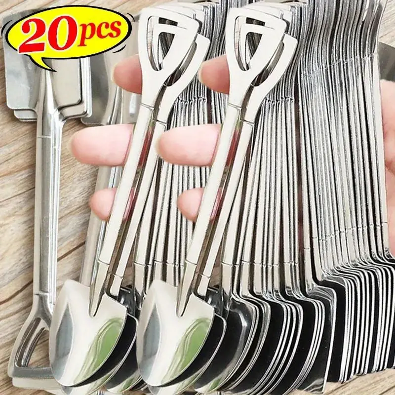 [20pcs Stainless Steel Scoops] 20pcs Stainless Steel Scoops Mini Coffee Teaspoons Fruit Ice Cream Dessert Spoons Metal Utensils Kitchen Cutlery Set
