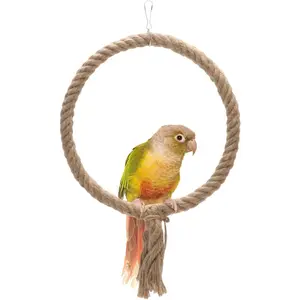 Rope Swing Toy Parrot Climbing Perch Stand for Cockatiel Conure Cockatoo Parakeet Cage Hanging Decor (B: Round)