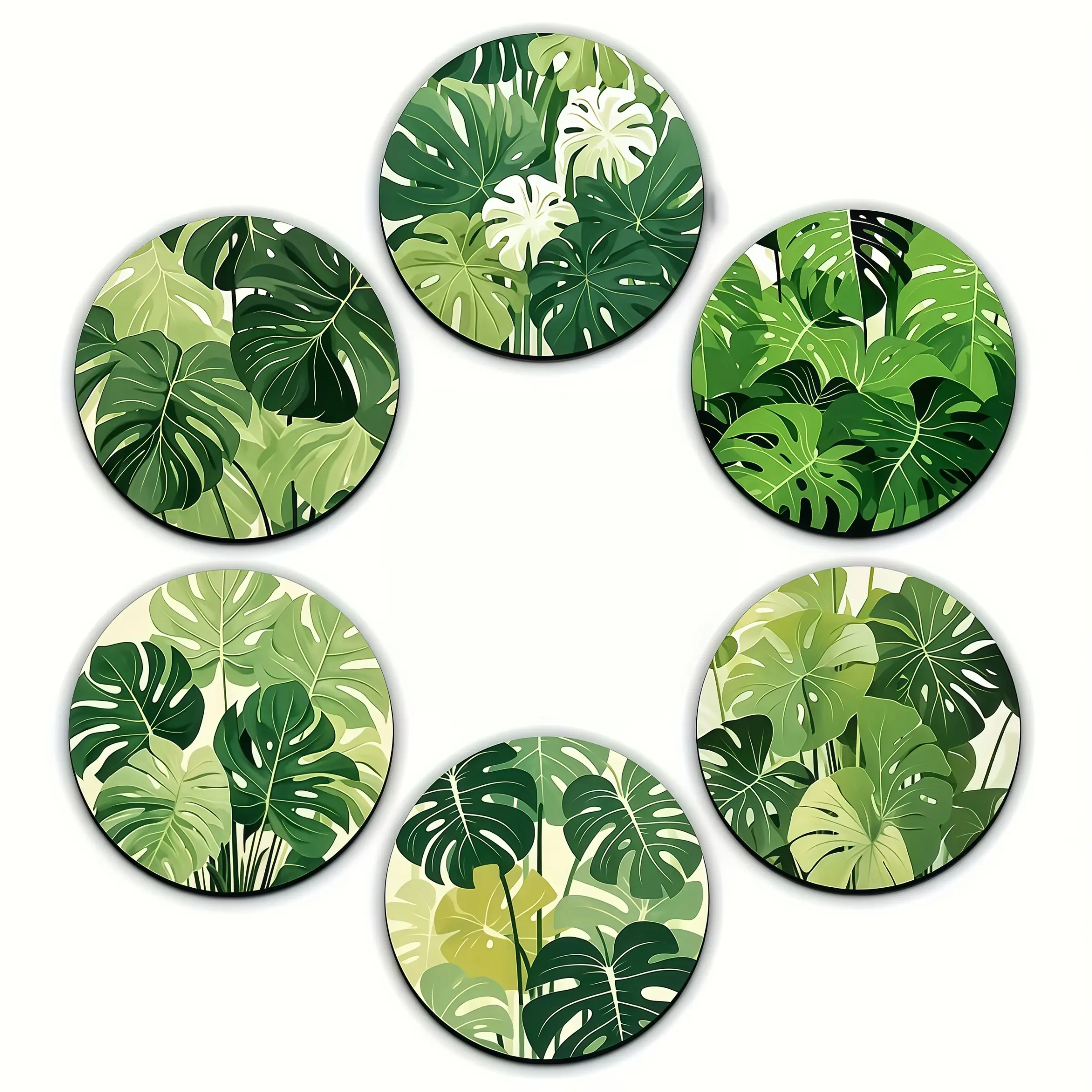 6pcs, Set of Artistic Retro Wooden Coasters, Bamboo Leaf Design Round Drink Mats, Suitable for Home And Restaurant, Ideal Gift for Christmas, Thanksgiving, And New Year!