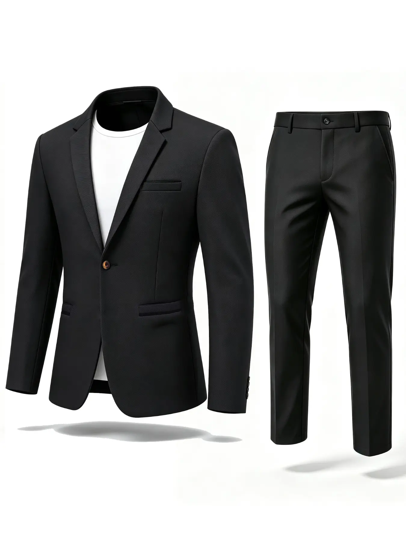 Men’s Casual Two Piece Outfit, Stretch Soft Single Button Blazer & Pants Set, Wrinkle Free Solid Black Suit for Daily Office Wedding Party