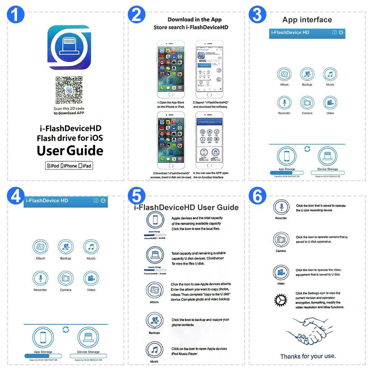 3 in 1 Flash Drive (App Required) - High Speed USB 3.0 Memory Stick with Free Type-C Adapter for iPhone/iPad/Android/PC, OTG Flash Pen Drive for Photos & Videos Backup