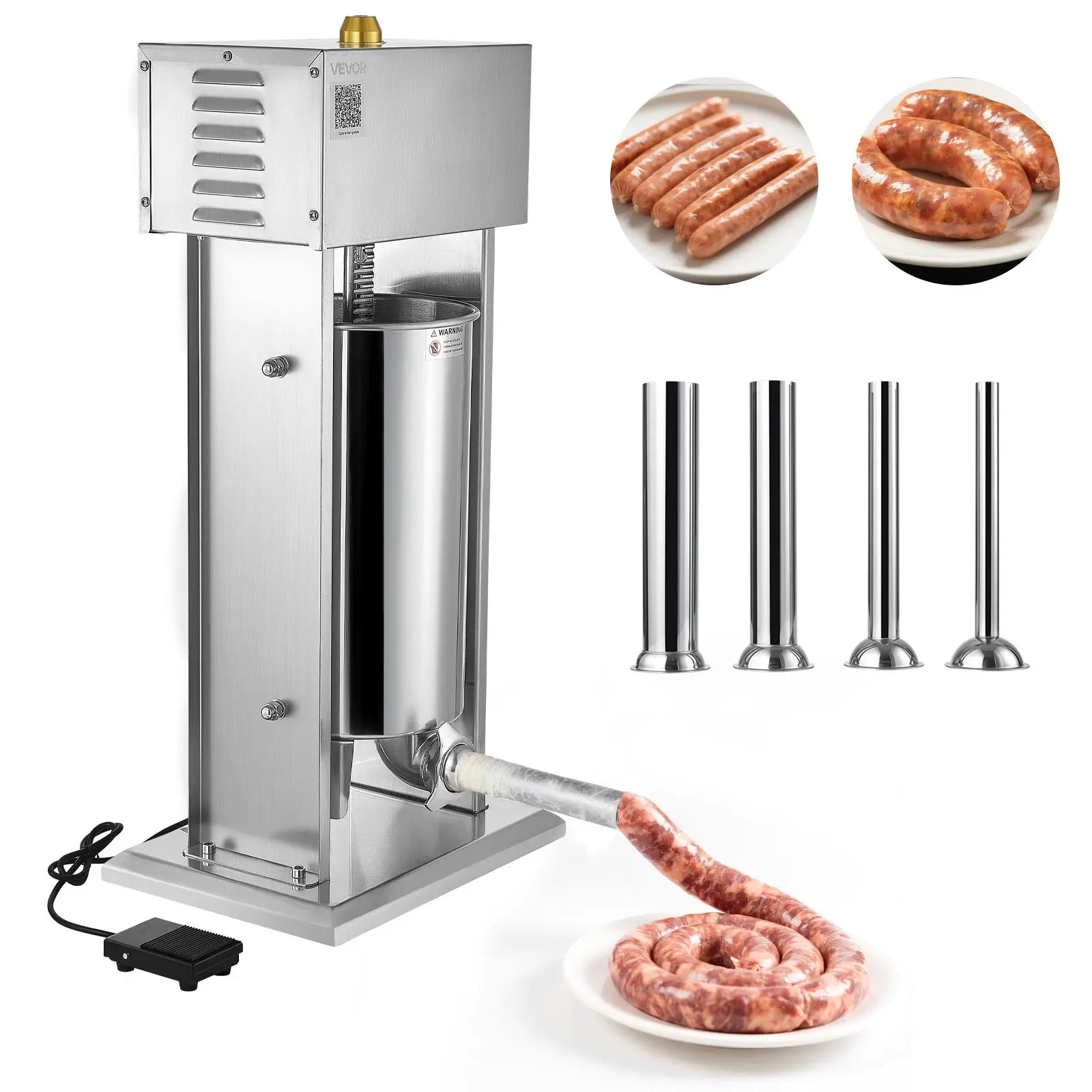 【DealsForYouDays】VEVOR Electric Sausage Stuffer, 33 LBS / 15 L Vertical Meat Stuffer, Stepless Speed Control and Foot Pedal, Stainless Steel Heavy Duty Sausage Filler with 4 Stuffing Tubes, for Commercial & Home Use