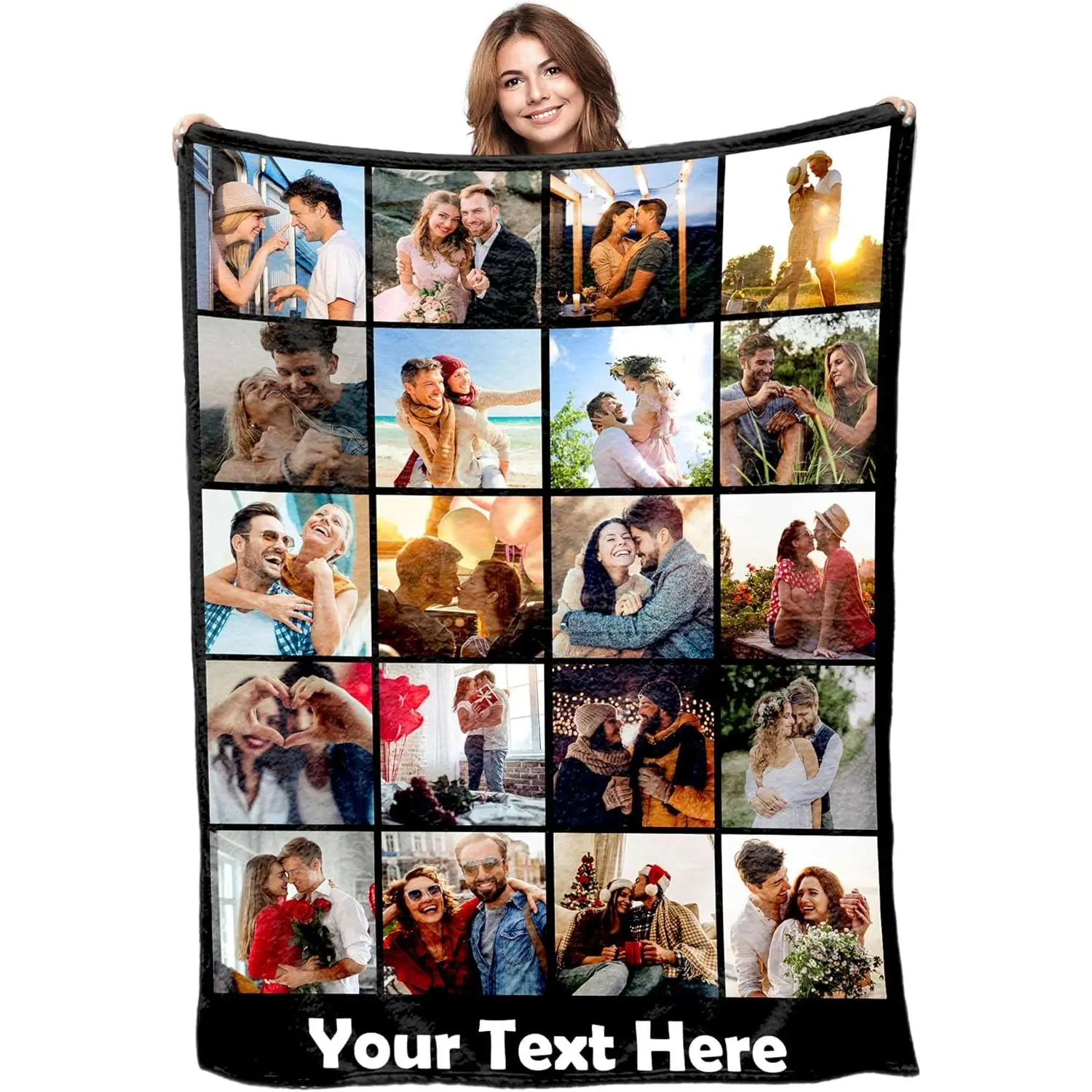 Your Text Here Custom Photo Throw Blanket, 20 Picture Collage Flannel Blanket, Soft Cozy Warm Throw, Personalized Love Story Design, Anniversary Wedding Gift for Him Her Couple, Sentimental Keepsake Cute Couch Bedroom Decor # blankets