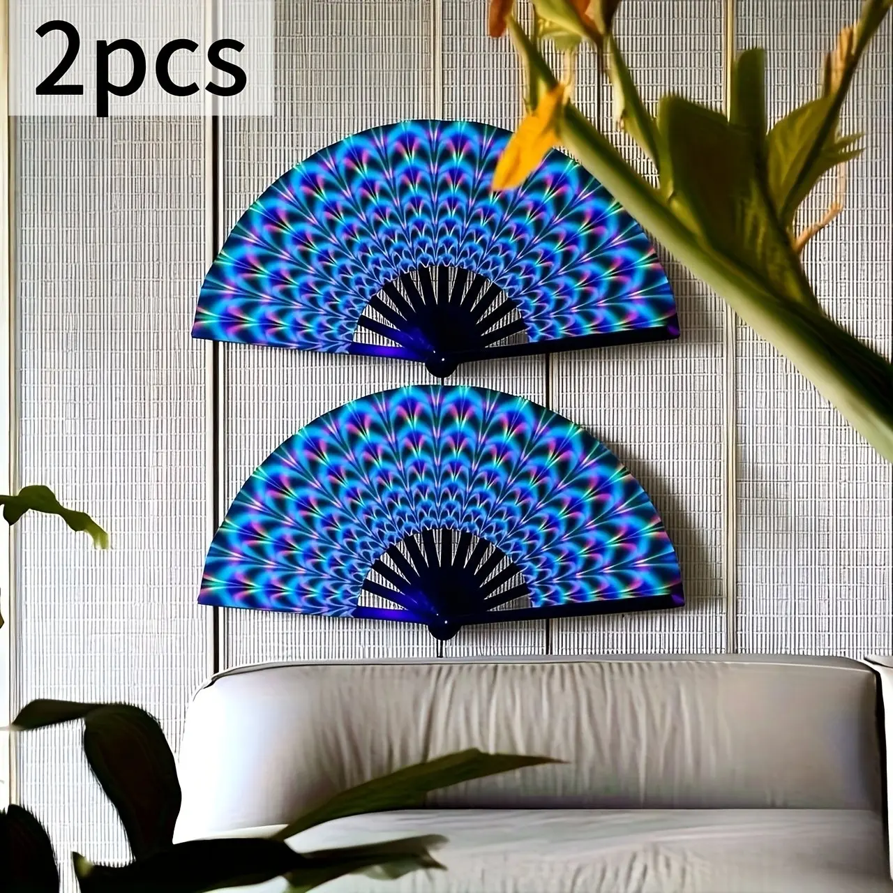 2pcs Large Fluorescent Folding Fans, Holographic Fans, Big Folding Fans, Pride Fans, Handheld Performance Fans, Fans for Weddings, Parties And Gifts, 3D Clear Magic Fans, Colorful European And American Style Kung Fu Fans