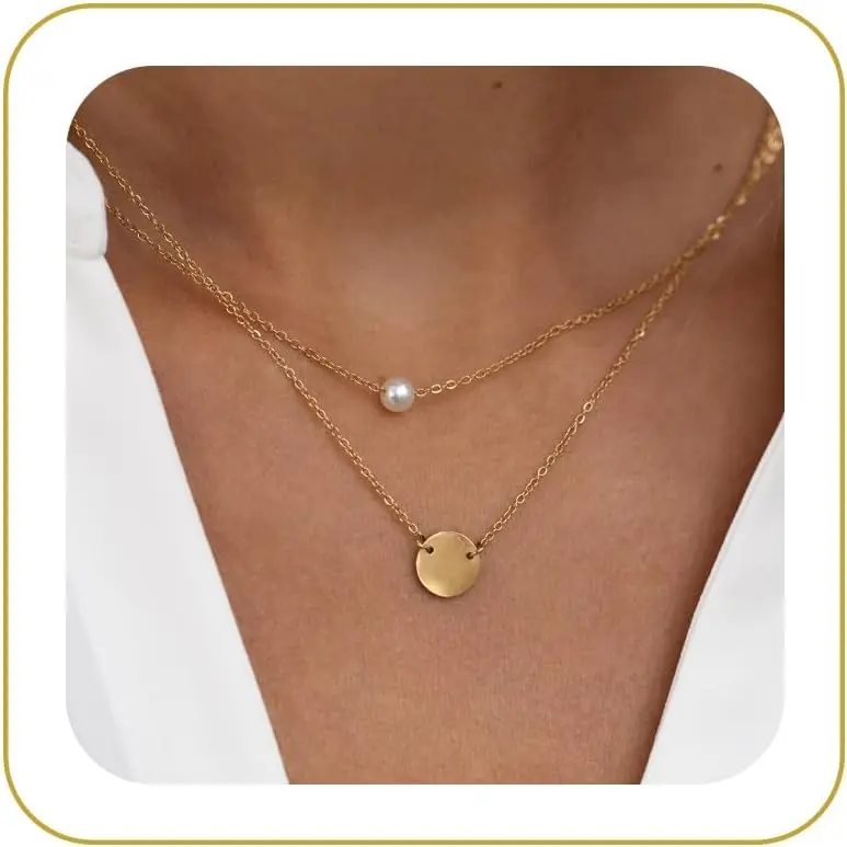 Pearl Necklaces for Women, Dainty Gold Necklace 14k Gold Plated Single Pearl Necklace Simple Pearl Choker Necklaces for Women Trendy Cute Gold Necklace Jewelry for Women