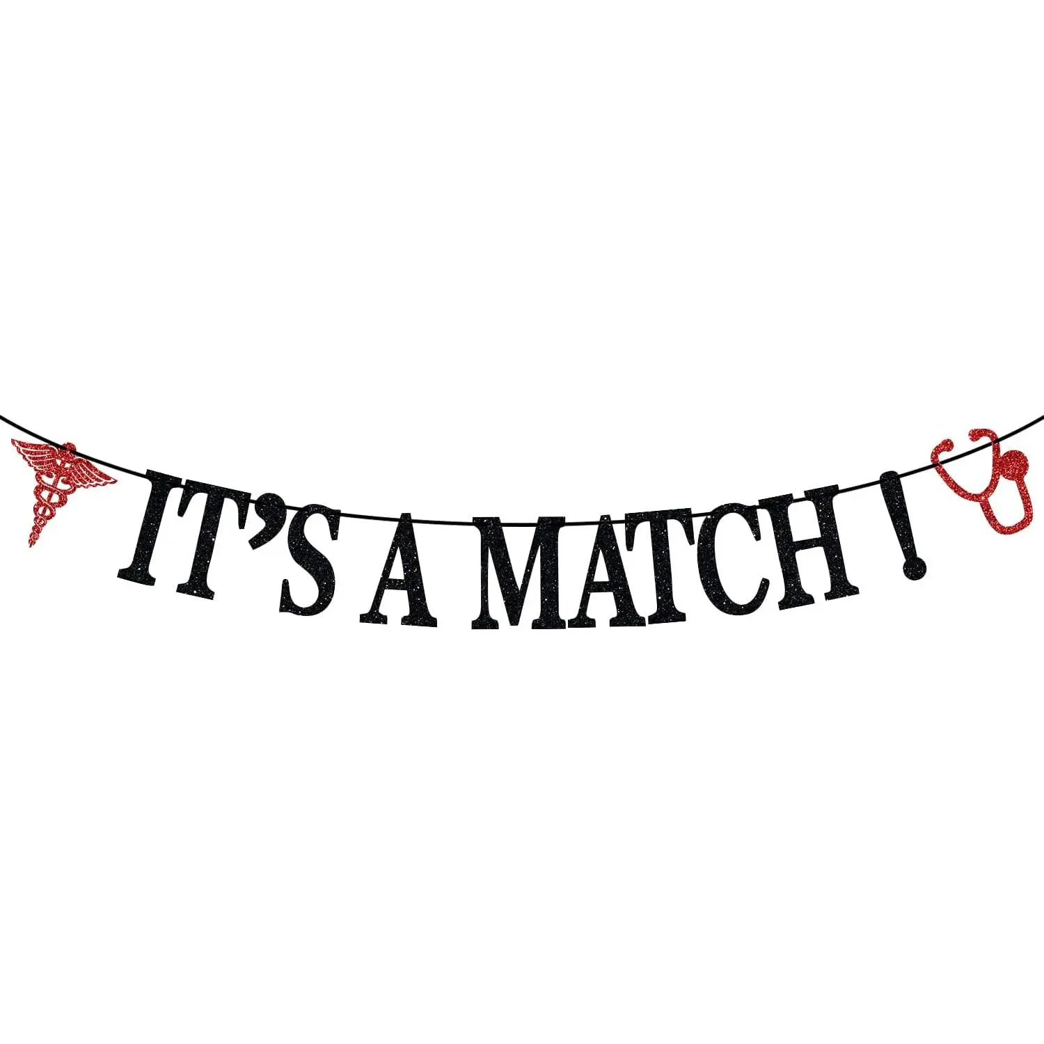 It' Match Banner, Residency Match Day Sign, Congrats  Matching, 2026  School Graduation Party Decorations Supplies, Black Glitter