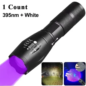 Two-In-One Purple and White Dual Light Flashlight, Zoomable 395nm UV Torch, Detection Lamp, Pet Stain Detector, Fluorescent Agent Finder, Scorpion Hunting