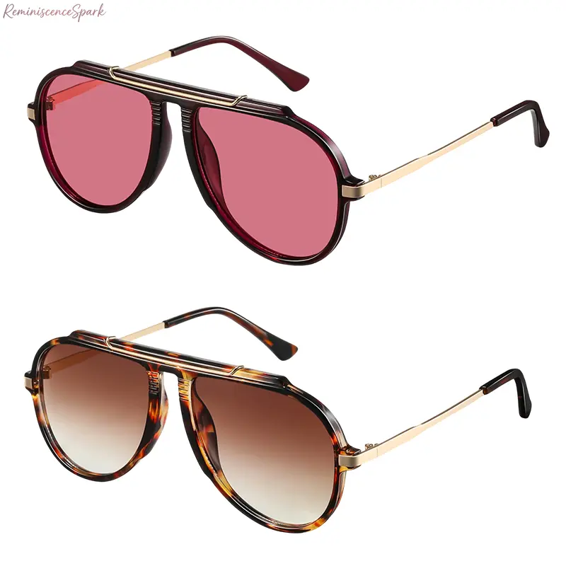 Women's 2-Pack Retro Aviator Sports Sunglasses, Large Metal Frame with Plastic Accents, Classic 70s Style, UV400 UV Protection Lens, Women's Sunglasses