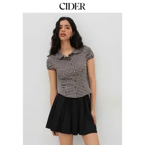 Cider Peter Pan Collar Gingham Button Puff Sleeve Top SummerWins SummerFinds