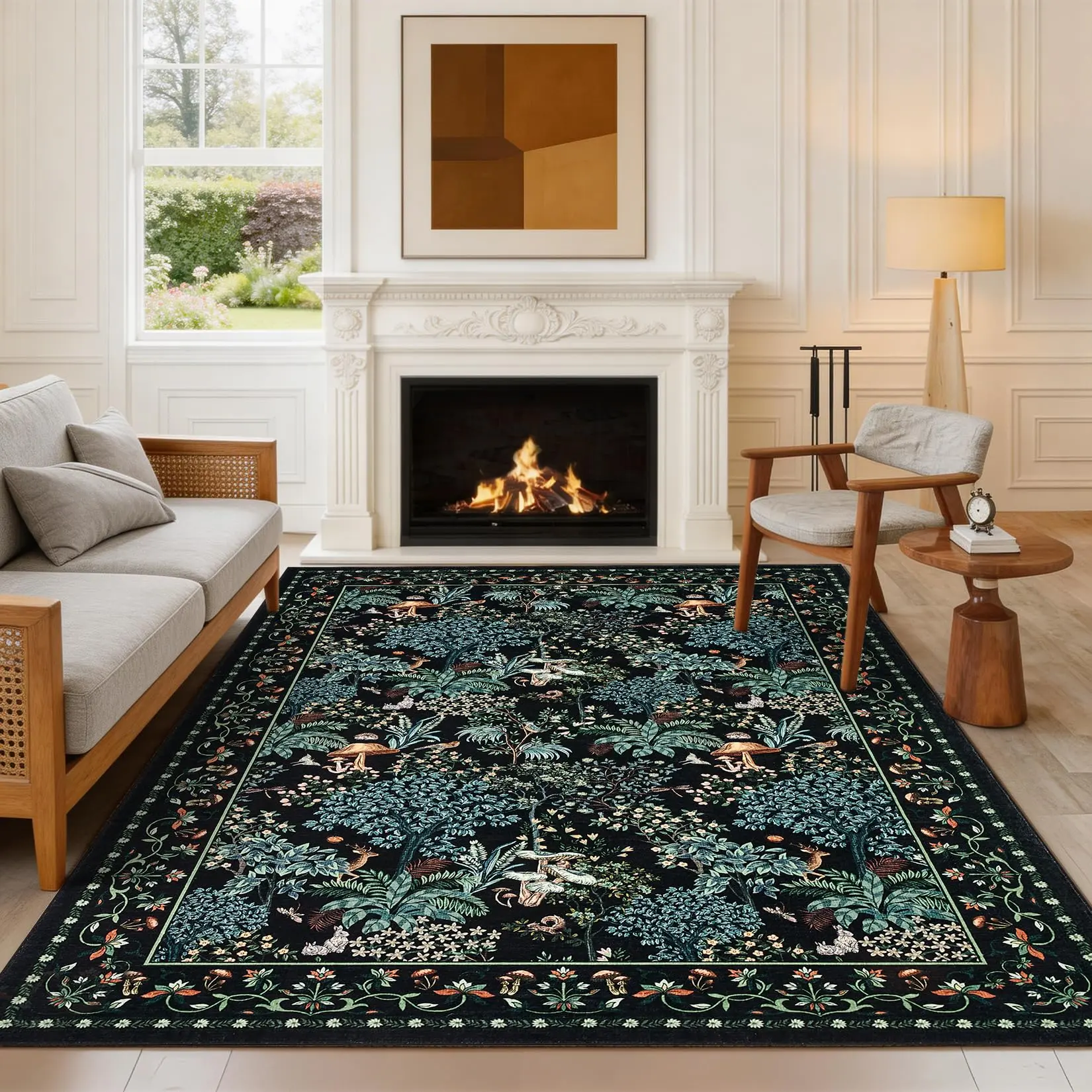 Vintage Floral Print Rug Washable Mushroom Pattern Soft Non-shedding Foldable Interior Decorative Rug Stain-resistant Non-slip for Living Rooms Bedrooms Children's Rooms and Farmhouses playroom