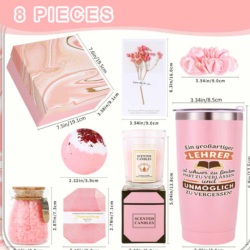 8pcs Pink Bath Gift Set for Women Bubble Bath Salt, Fizzy Bath Salt, Aromatherapy Spa Set, Birthday Self Care Gift for Back to School Teachers Day, Perfect Teacher Appreciation Gift