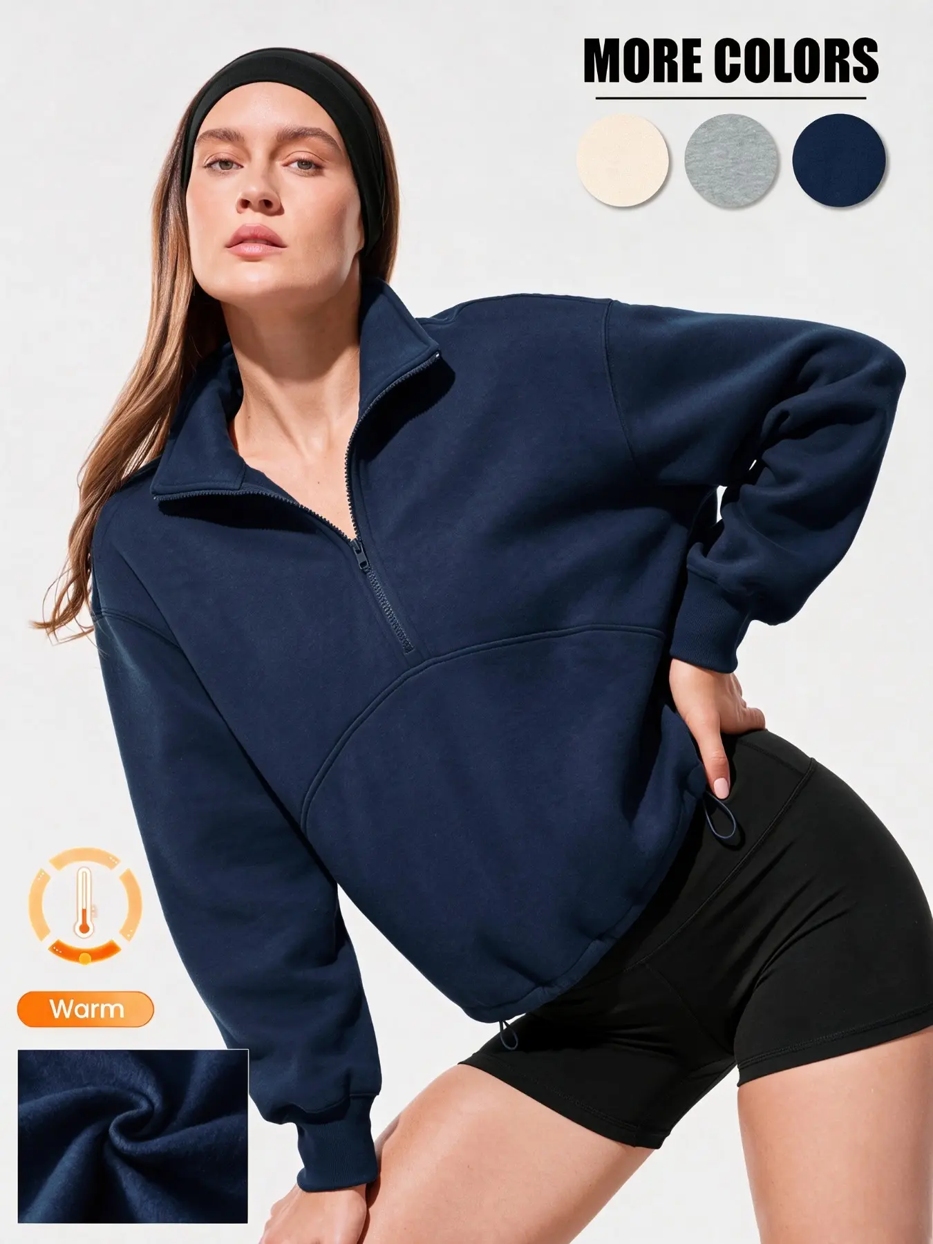 Women's Oversized Loose Cropped Half Zip Collared Sweatshirt, Drop Shoulder Brushed Fleece Pullover, Adjustable Drawstring Hem Casual Athletic Top for Lounge Campus Daily Errands
