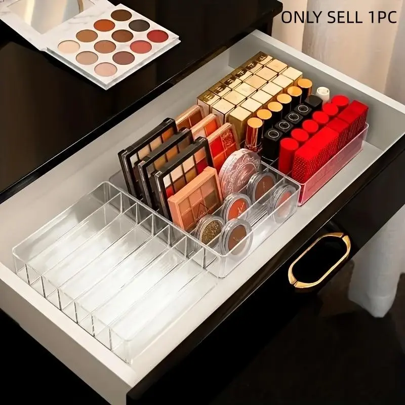7-grid Clear Makeup Storage Box, 1 Count Cosmetic Makeup Storage Tray, Desktop Makeup Organizer for Home Bathroom Hotel Salon, Cosmetics Storage Box