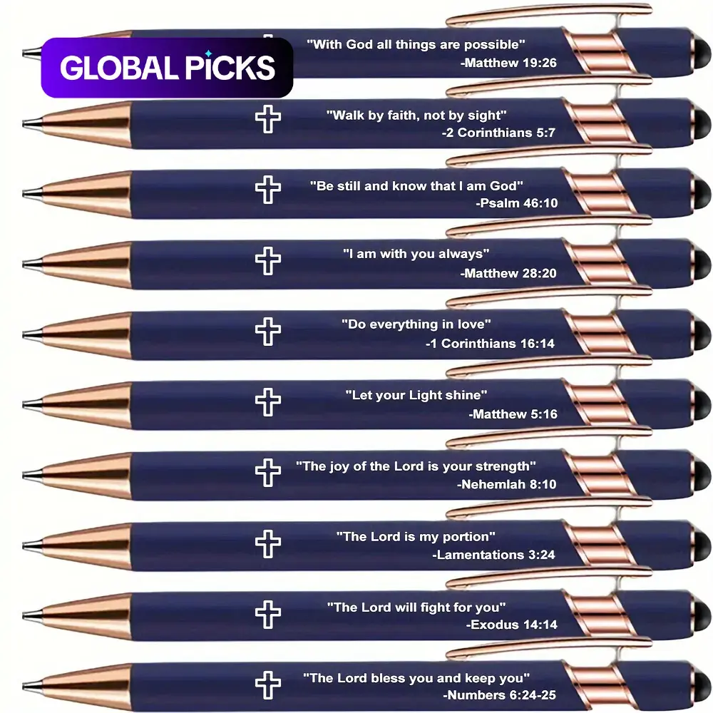 10 Inspirational Bible Verse Writing Pens, 2-in-1 Design with Smooth Writing, Adjustable Ink Flow, Metal Body, Stationery Writing Tools & Bible Study Supplies, Ideal for Church & Easter Gifts #GLOBAL PICKS