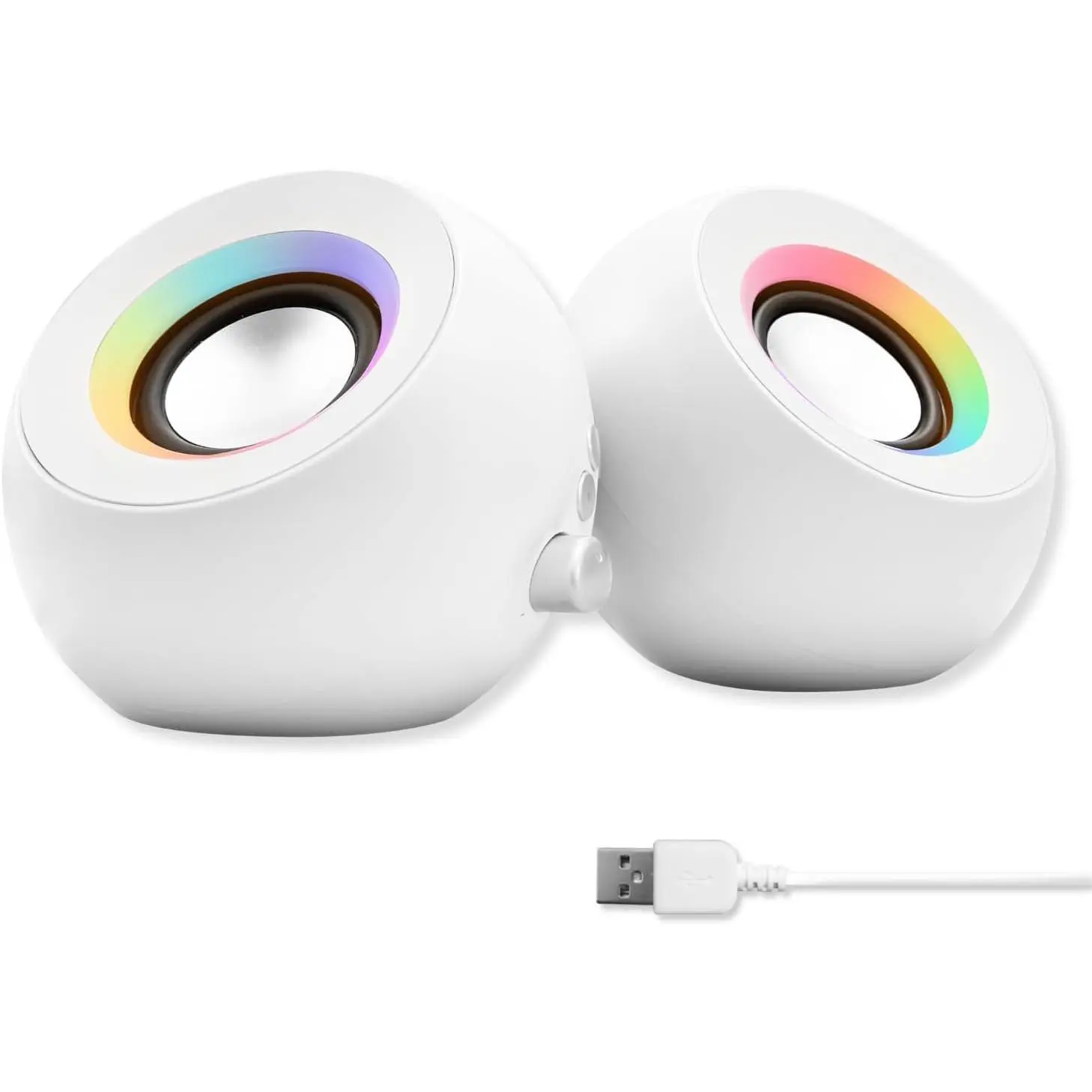 White  Speakers with RGB Lighting, , USB, and AUX - Triple Mode Connection,  2.25" Drivers for Work and Play,  Desktop Speakers for PC,  - White
