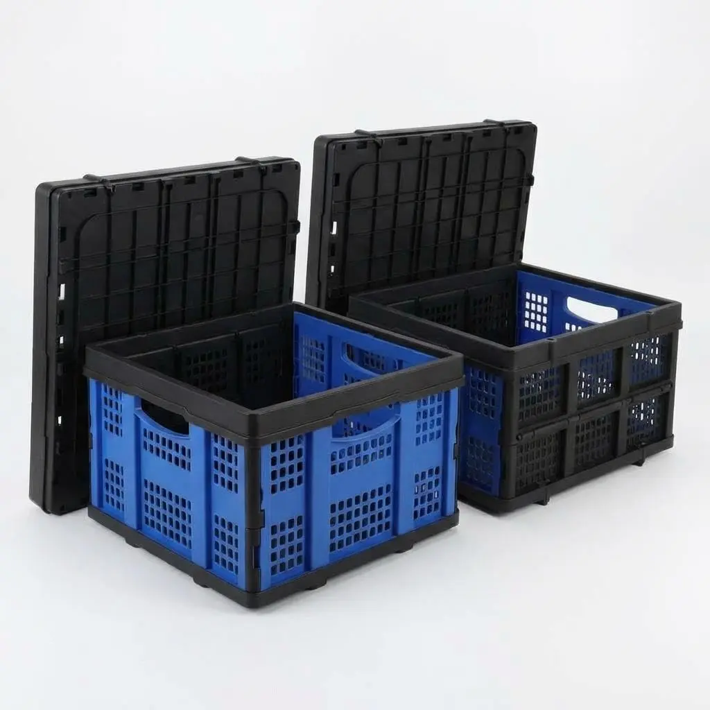 Heavy Duty Collapsible Plastic Storage Baskets, 2-Pack 55L - Stackable, Food-Safe, Collapsible Bins for Laundry & Household Organization - Multi-Purpose, Durable Design