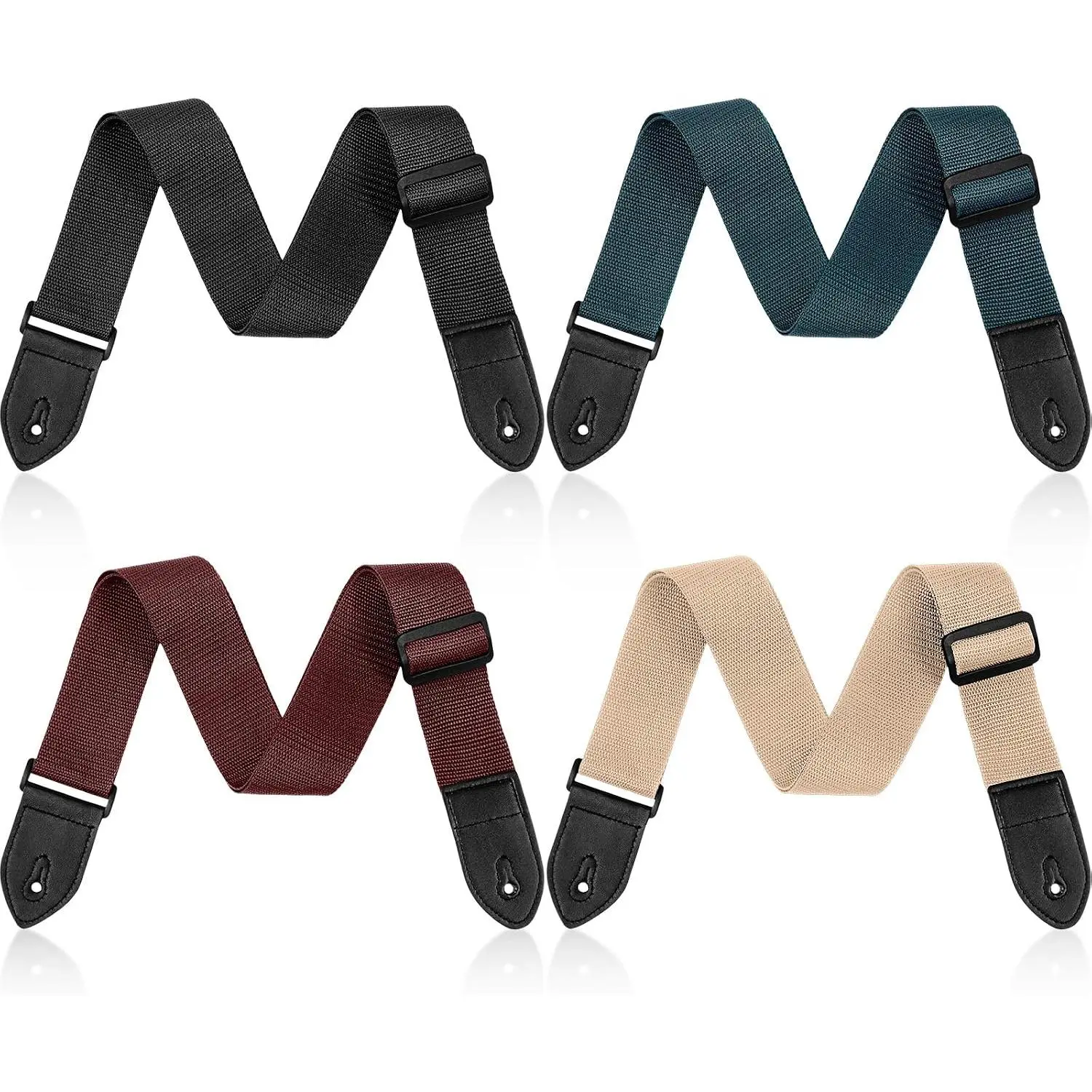 4 count Guitar Straps Electric Bass Acoustic  Guitar Straps Adjustable for Musical Instrument (Dark Color,Solid Color Style)