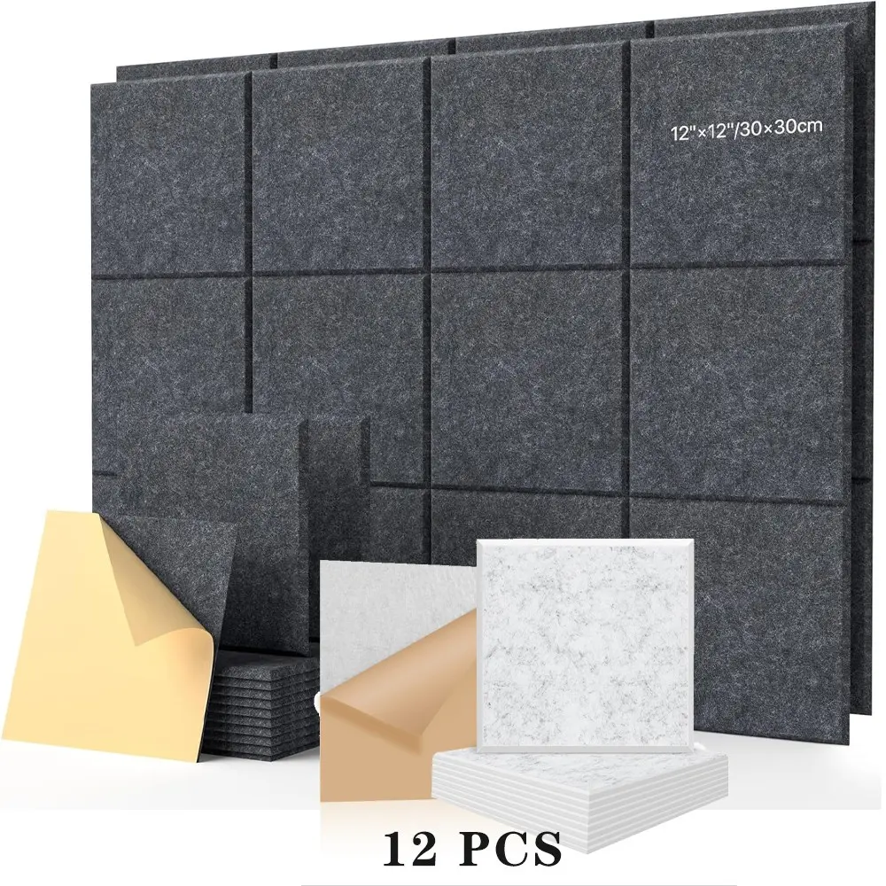 12-Piece Self-Adhesive Soundproof Panels, Acoustic Wall Panels, 12x12x0.4 Inch High-Density Polyester Foam, Wall Insulation for Home Office Studio